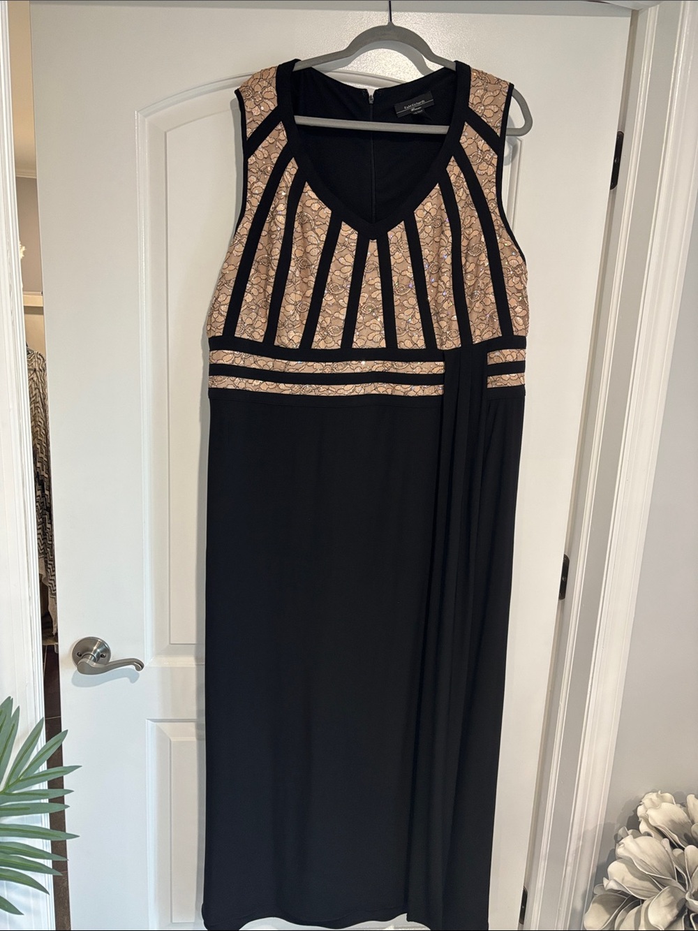 R&M Richards Black Midi Dress with Blush Lace Insets